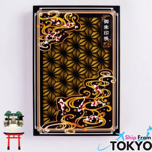 Wooden Cutout Goshuin Art Book – Koi in Gold Flow