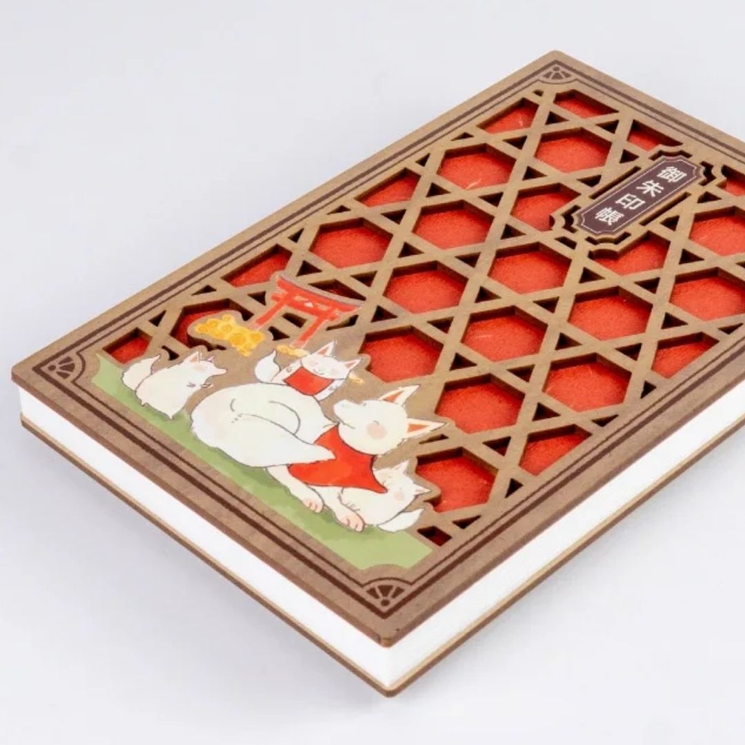 Wooden Cutout Goshuin Art Book – Fox Family