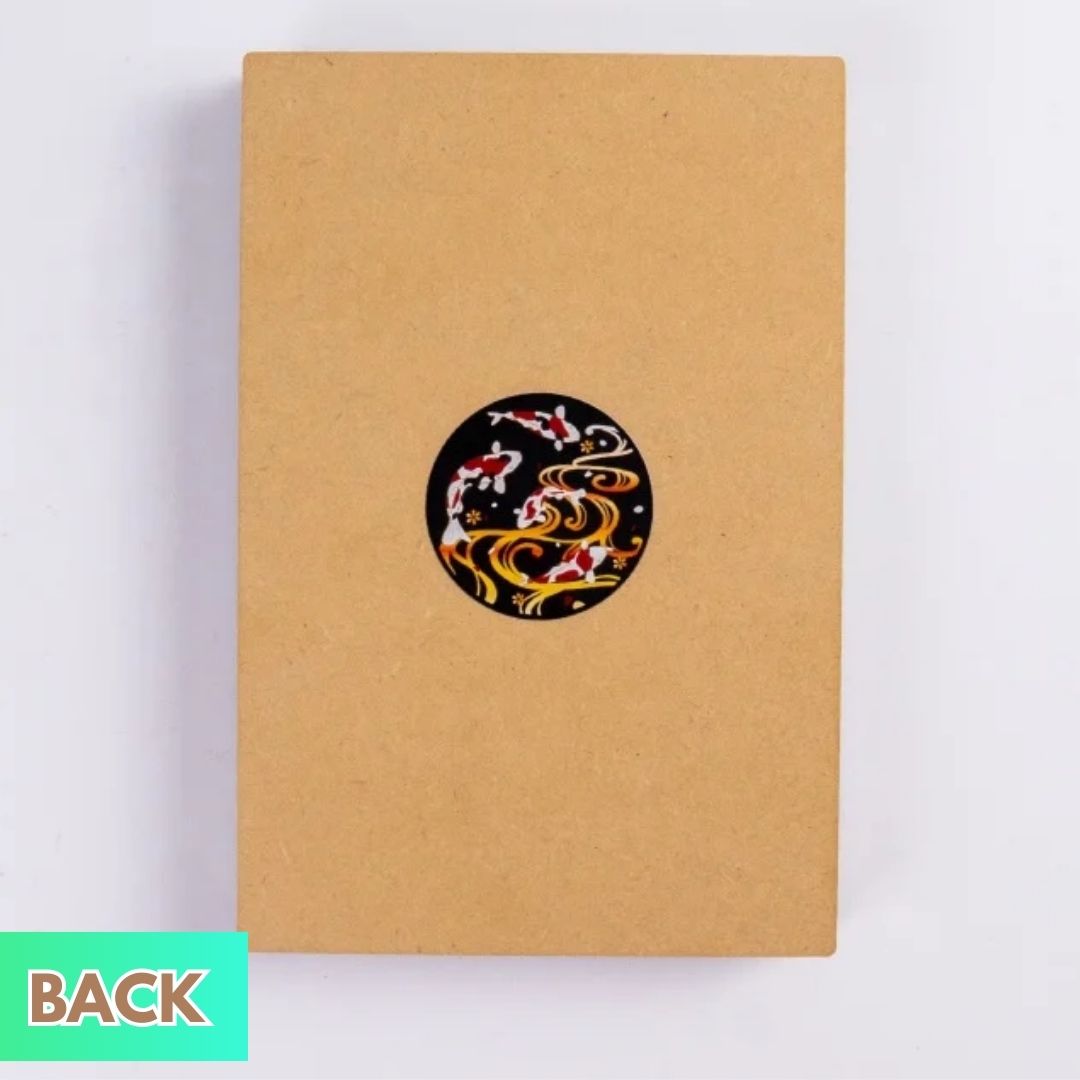Wooden Cutout Goshuin Art Book – Koi in Gold Flow