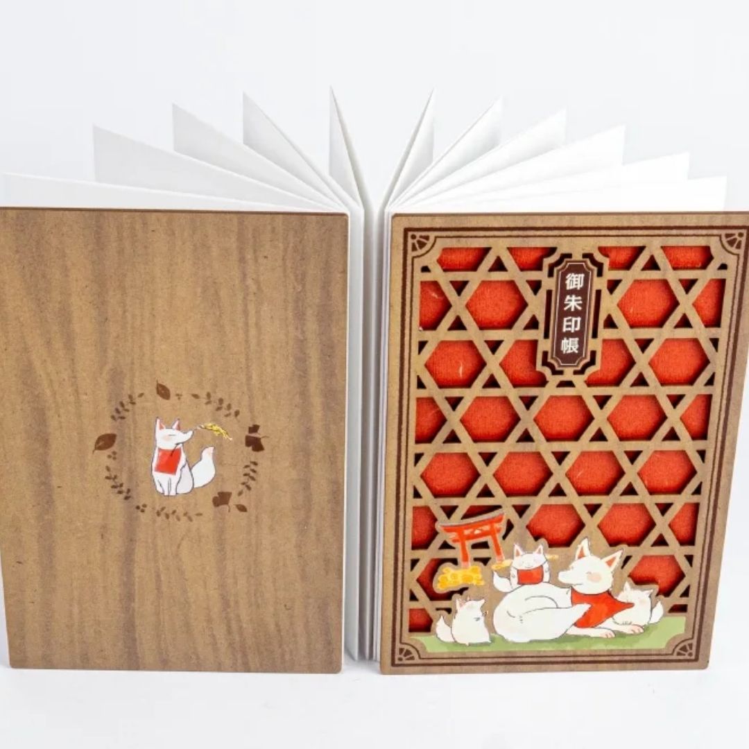 Wooden Cutout Goshuin Art Book – Fox Family